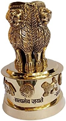 PARIJAT HANDICRAFT Brass Ashok Stambh Pillar with Four Lions Statue