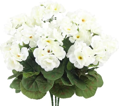 3 Pcs Artificial White Geranium Bushes for Garden Decor