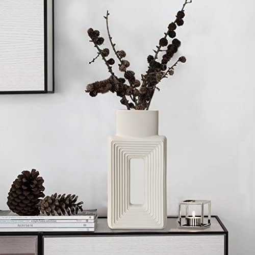 LZV White Ceramic Vase Set of 2 Modern Rustic Design