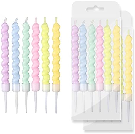 BEAN LIEVE 12-Count Rainbow Birthday Candles with Holders