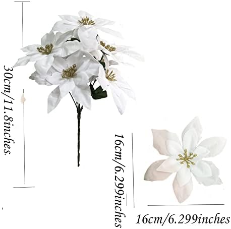 WISTART 8 Pack White Velvet Artificial Poinsettias