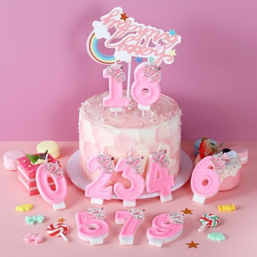 Pink Birthday Candle Crown Number 4 with Holder 1