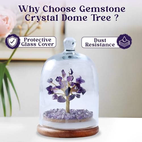 Amethyst Crystal Tree with Glass Dome Feng Shui Decor 1