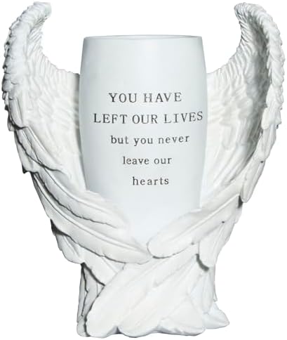 White Resin Angel Wings Cemetery Flower Vase with Stake