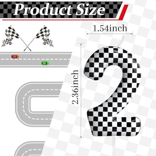 Racing Car Number 2 Birthday Candle Checkered Design