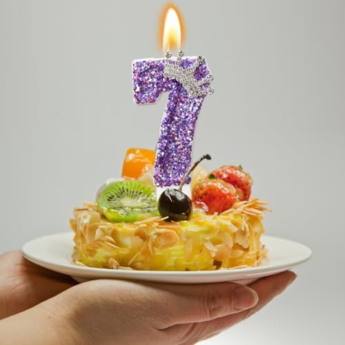Purple Crown Glitter Number 7 Birthday Candle