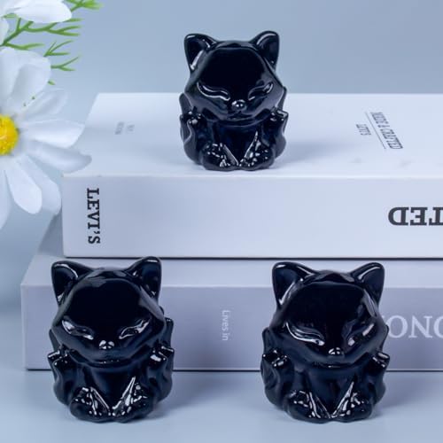 Black Obsidian Nine-Tailed Fox Statue Decor