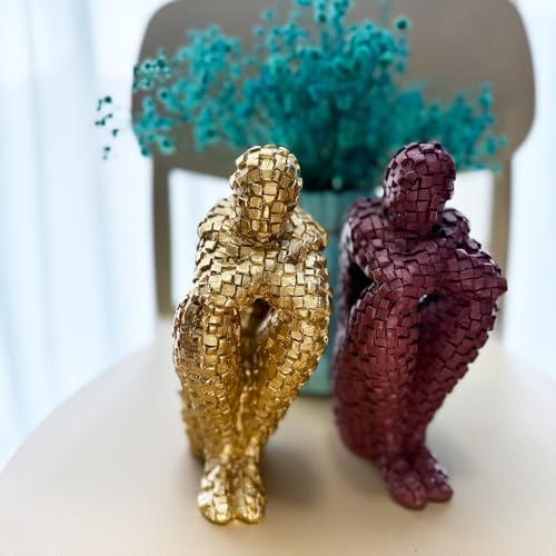 Abstract Mosaic Resin Sculpture Thinker Figurine Red