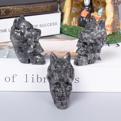 217 Inch Crystal Skull with Wolf Head Decor