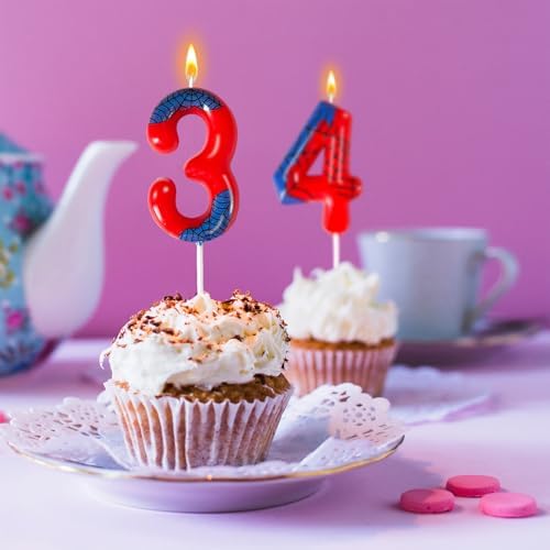 Red Blue Spider 3rd Birthday Candles with Spider Decorations