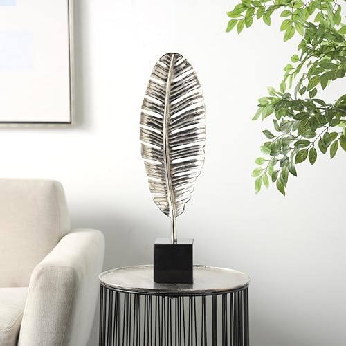 Contemporary Leaf Sculpture with Black Marble Base