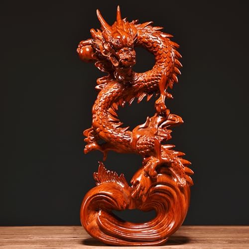 Feng Shui Dragon Statue - 7 Inch Red Wooden Ornament