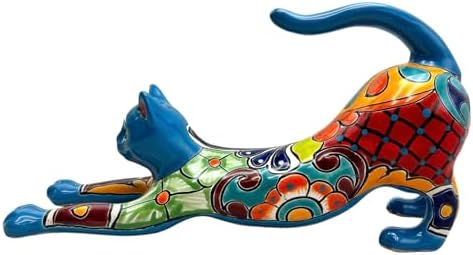 Talavera Cat Stretching Mexican Pottery Vase 1