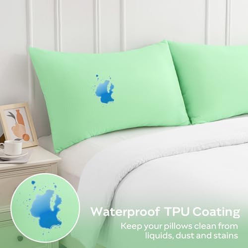 JELLYMONI Pillow Protectors Set of 2 Waterproof Zippered Light Green