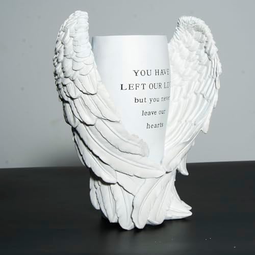 White Resin Angel Wings Cemetery Flower Vase with Stake