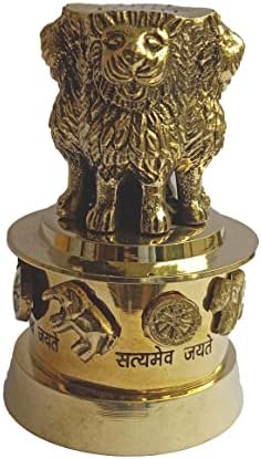PARIJAT HANDICRAFT Brass Ashok Stambh Pillar with Four Lions Statue