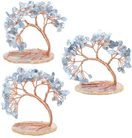 Handmade Aquamarine Crystal Tree of Life on Agate Base