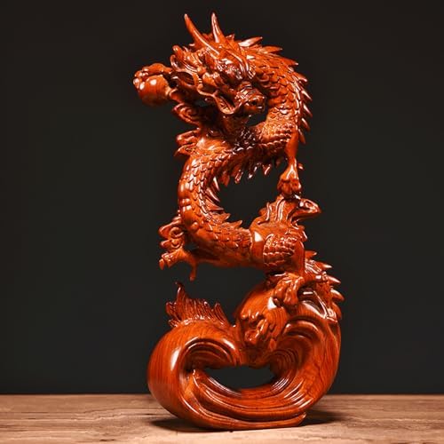 Feng Shui Dragon Statue - 7 Inch Red Wooden Ornament