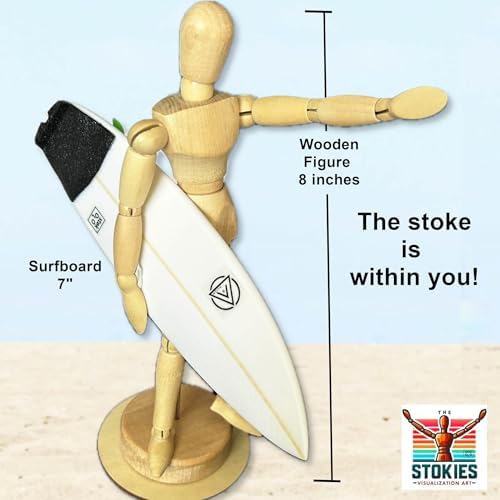The Stokies 8 Inch Wooden Surf Figure with Real Shortboard