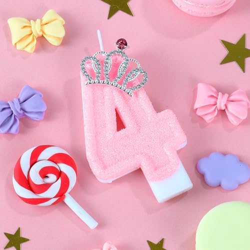 Pink Birthday Candle Crown Number 4 with Holder 1
