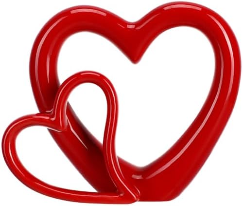 HOMSFOU Red Heart Figurine Ceramic Statue Wedding Decor 1
