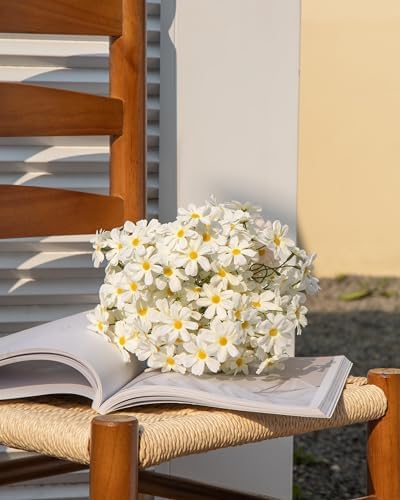 DuHouse Artificial White Daisy Flowers 5 Bundles