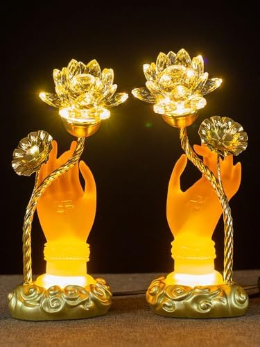 Crystal Lotus Lamp with Yellow Light for Home Dcor
