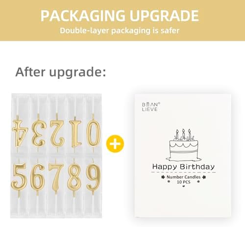 Beanlieve 10-Piece Numeric Birthday Candles - Champagne Gold