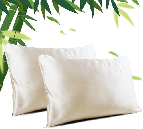 Zaizaihome Queen Pillow Protectors 2 Pcs Zippered Bamboo Viscose Beige