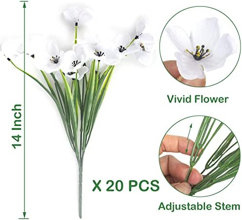 20 Bundles Artificial Flowers Silk White Outdoor Decor