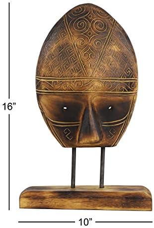 Deco 79 Carved Tribal Mask Reclaimed Wood Sculpture