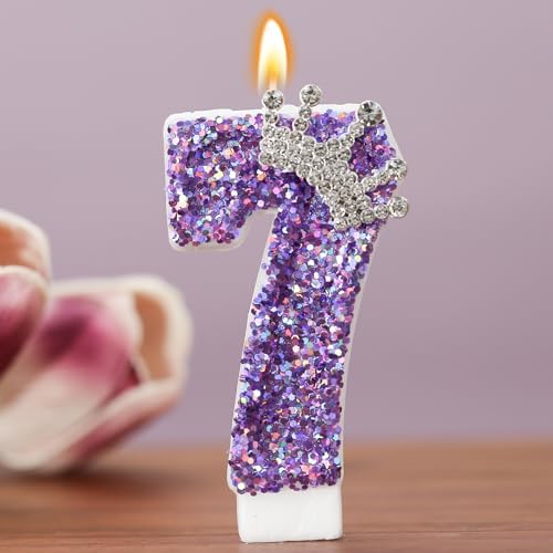 Purple Crown Glitter Number 7 Birthday Candle