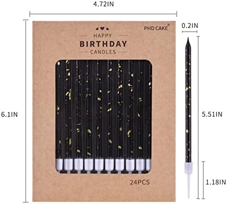 PHD CAKE Black Gold Long Thin Birthday Candles