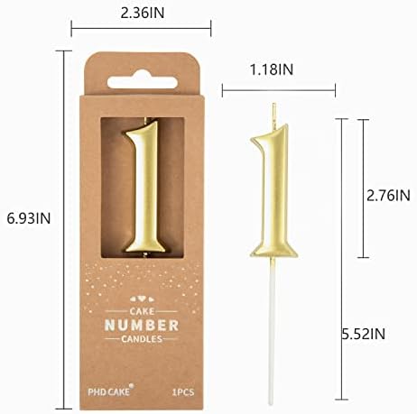 PHD CAKE 276 Inch Gold 1 Number Birthday Candle 1