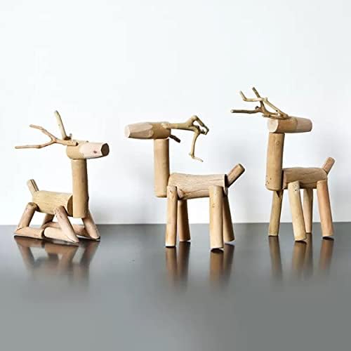 Tontaly Wooden Deer Statue 8-inch Desktop Decor