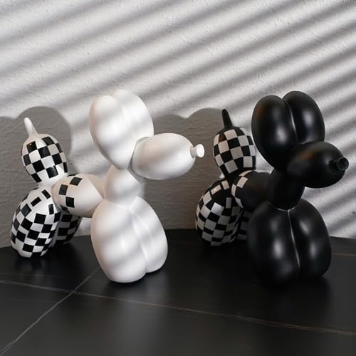 Vilead Resin Balloon Dog Statue with Checkered Pattern