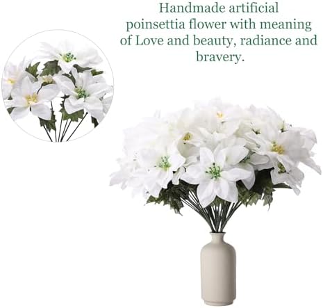 6 Pack Artificial Poinsettia Bushes 138 Inch Faux White Velvet Flowers
