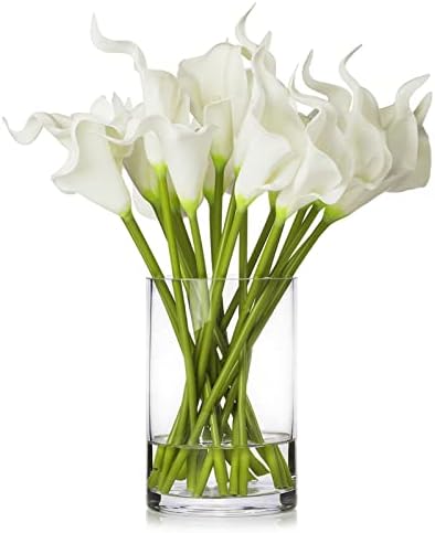 ENOVA FLORAL 20-Piece Real Touch Lilies Arrangement with Glass Vase