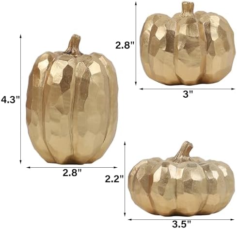 Winemana 3 Pack Gold Artificial Pumpkins for Fall Decorations