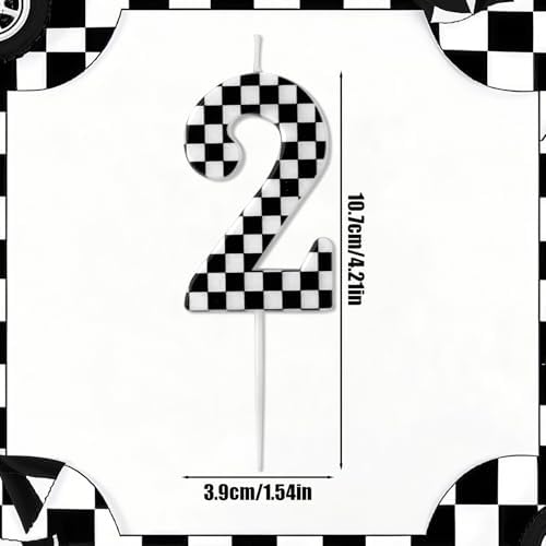 Racing Cars Birthday Candle Number 2 Black and White Cake Topper