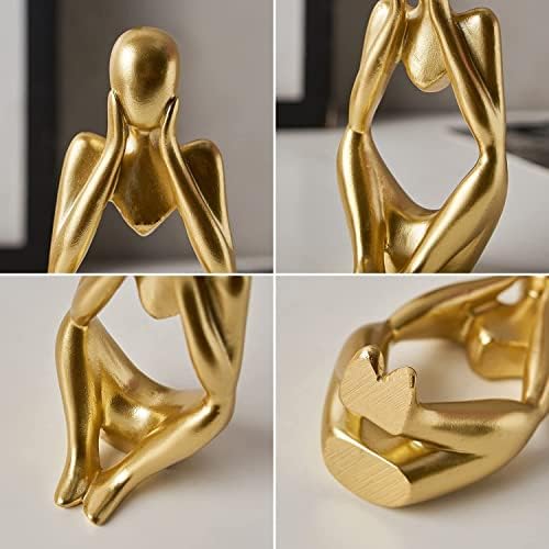 FJS Gold Thinker Statues Set of 3 Modern Art Decor