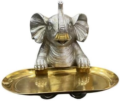 Silver Elephant Statue Home Decor Accent Sculpture