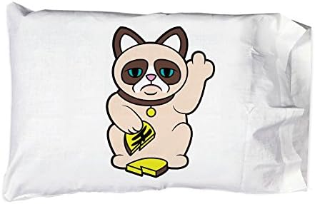 Hat Shark Pillow Case Grumpy Neko Cat with Broken Coin