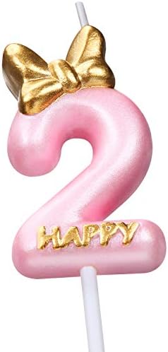 Nuanchu Pink Number 2 Birthday Candle Topper for Cake