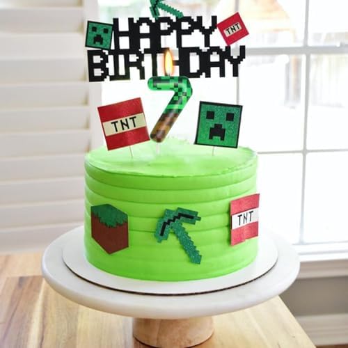 7th Pixel Miner Birthday Candles TNT Themed Decorations