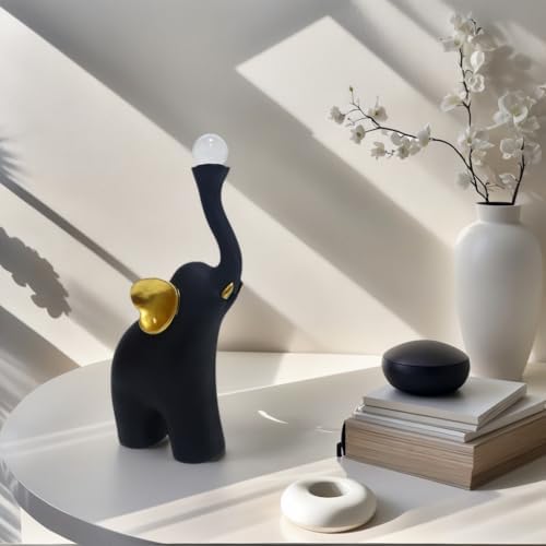 Handcrafted Black Elephant Statue with Golden Ears Crystal Ball