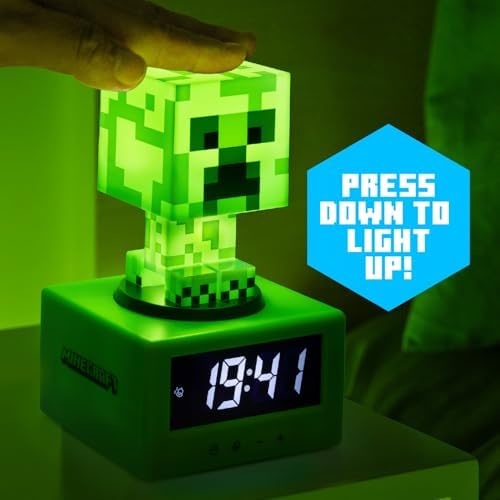 Paladone Minecraft Creeper Alarm Clock - Kids Night Light