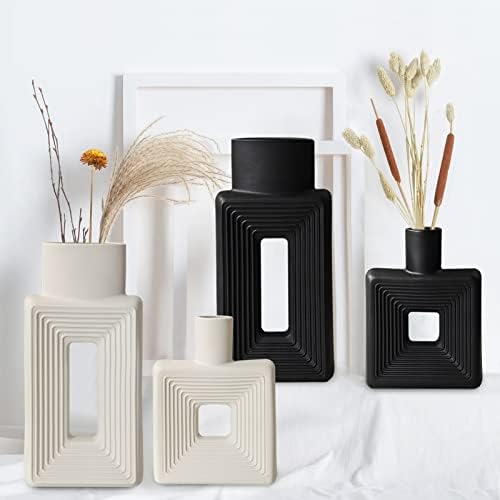 LZV White Ceramic Vase Set of 2 Modern Rustic Design