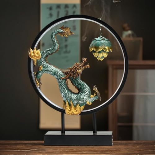 Chinese Ceramic Dragon Statue USB LED Light Incense Holder
