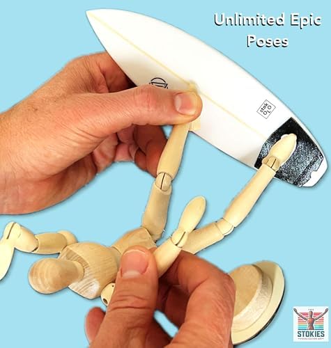 The Stokies 8 Inch Wooden Surf Figure with Real Shortboard